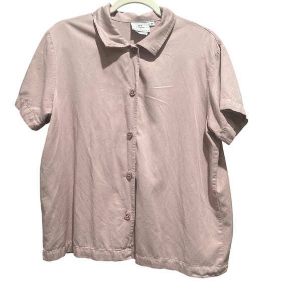Hot Cotton Pink Short Sleeve Button Down Shirt Soft Versatile Casual Sz M - Picture 1 of 8